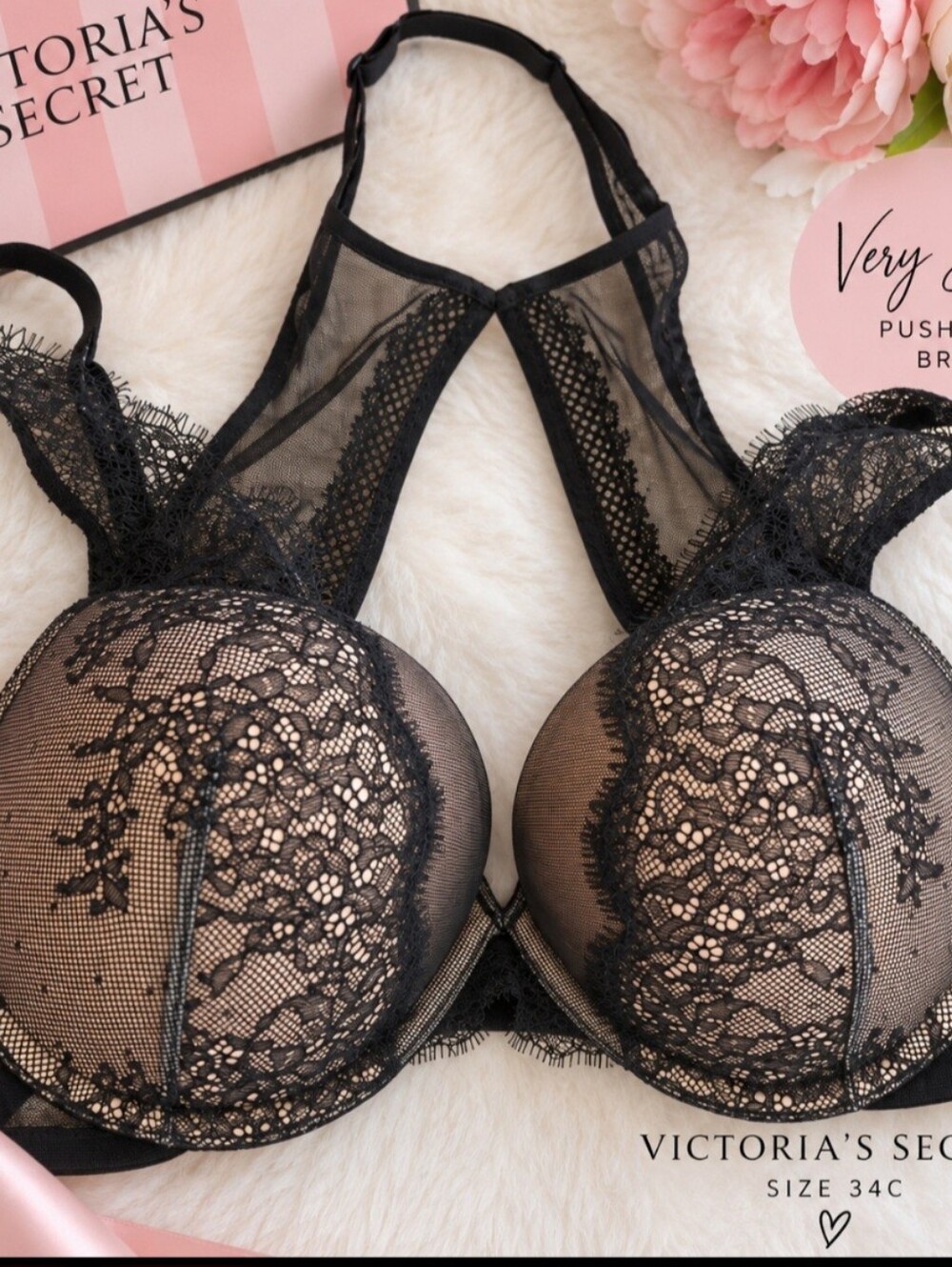 Victoria's Secret Black Lace Racerback Push-Up Bra
